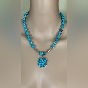 20 inch Blue & Gray Rain Flower Jade Bead Necklace NWOT